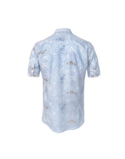 Camisa playera azul claro estampada manga corta Slim para hombre