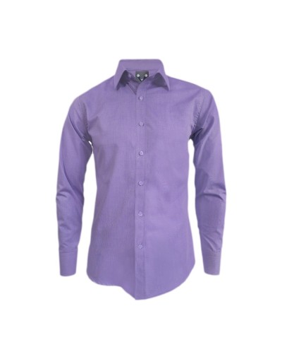 Camisa casual lila sin bolsillo slim manga larga para hombre