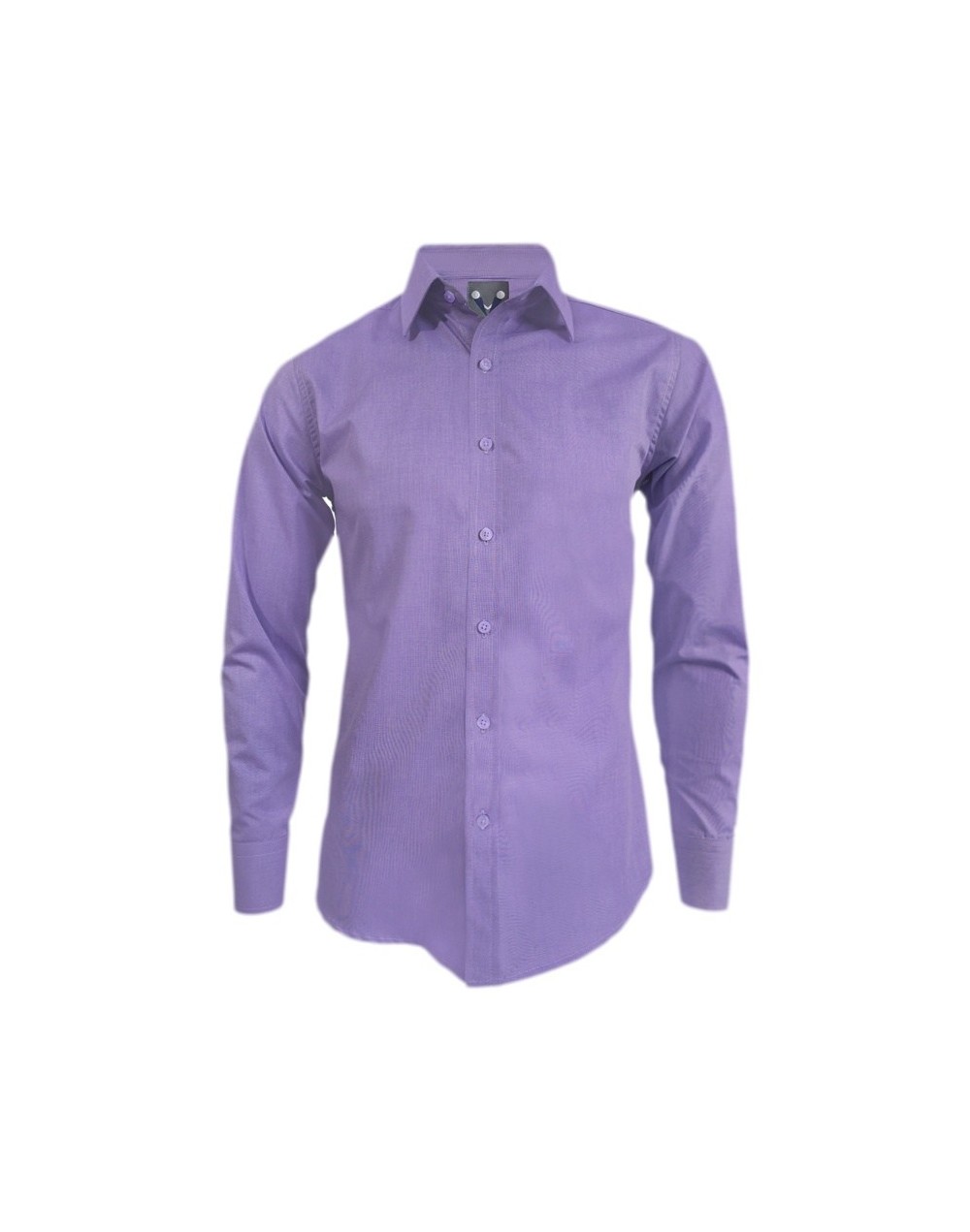 Camisa casual lila sin bolsillo slim manga larga para hombre
