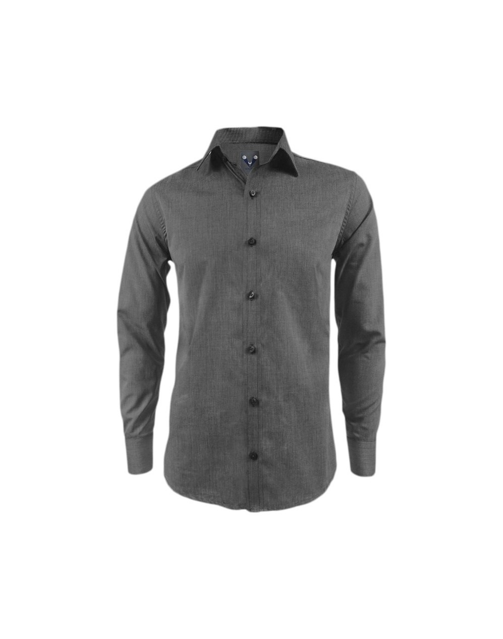 Camisa gris oscuro sin bolsillo manga larga Slim para hombre