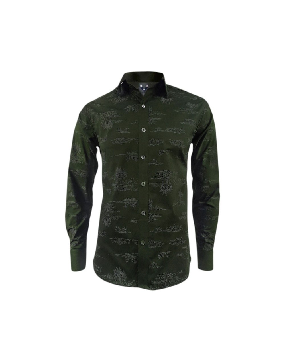 Camisa verde estampada slim fit manga larga hombre