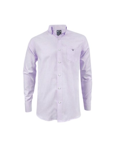 Camisa en oxford lila con bolsillo manga larga slim hombre