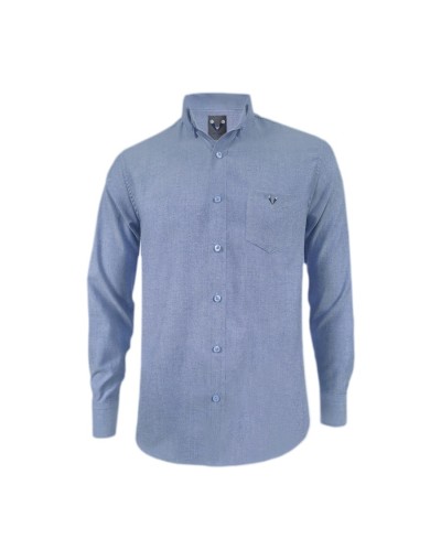 Camisa en oxford azul con bolsillo manga larga Slim hombre