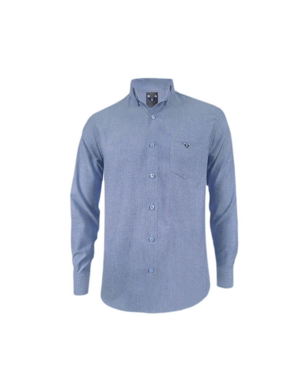 Camisa en oxford azul con bolsillo manga larga Slim hombre