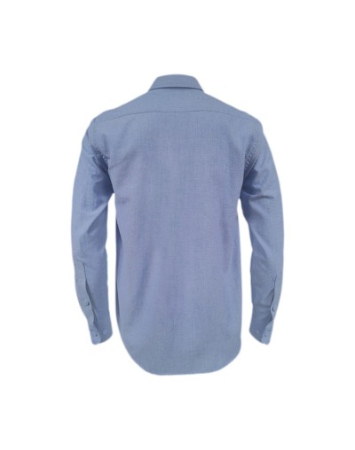 Camisa en oxford azul con bolsillo manga larga Slim hombre