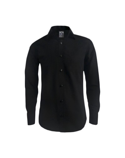 Camisa casual negra sin bolsillo manga larga Slim hombre