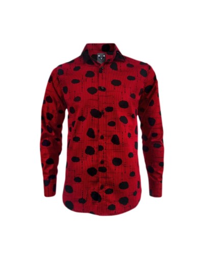 Camisa roja con estampado negro manga larga Slim para hombre