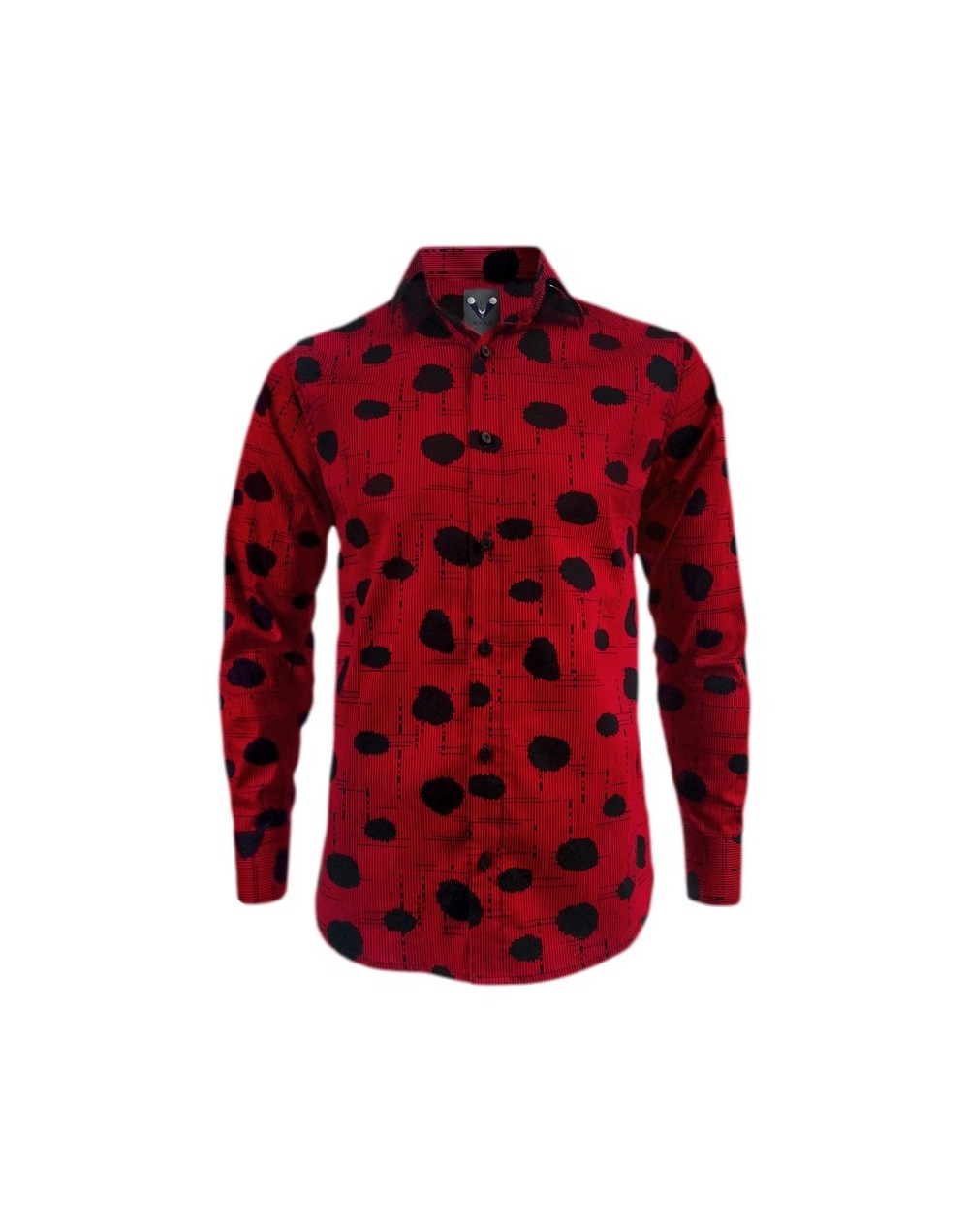 Camisa roja con estampado negro manga larga Slim para hombre