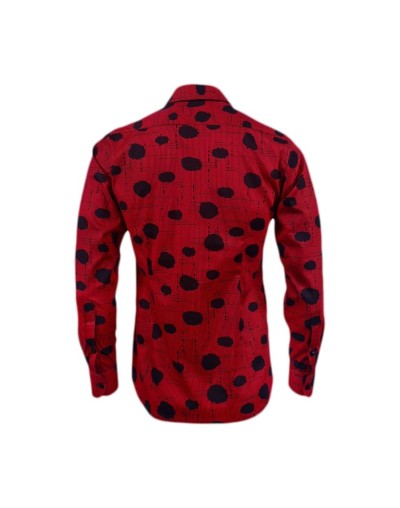 Camisa roja con estampado negro manga larga Slim para hombre