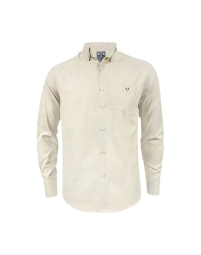 Camisa en oxford beige manga larga slim fit para hombre