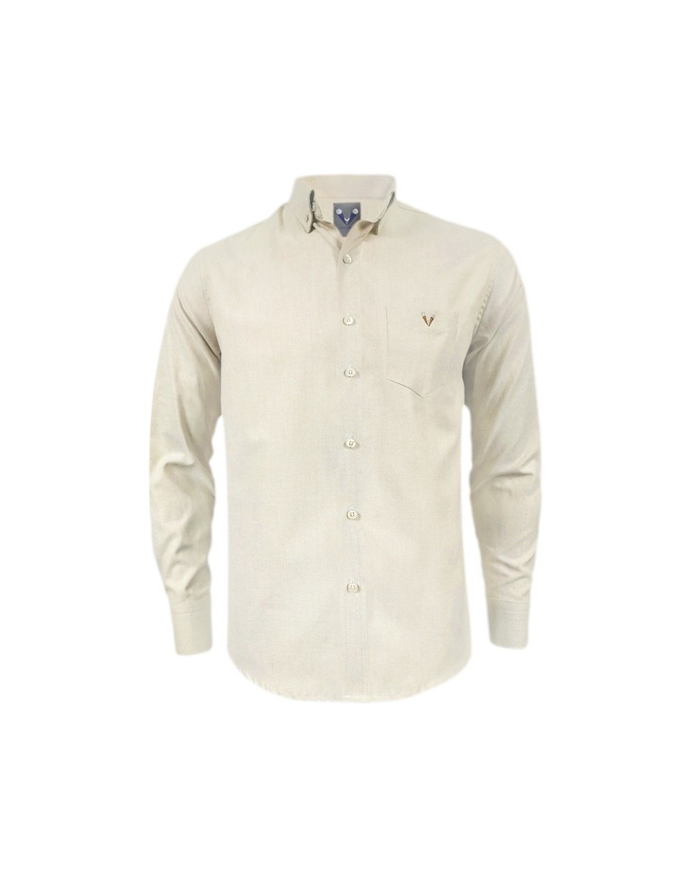 Camisa en oxford beige manga larga slim fit para hombre