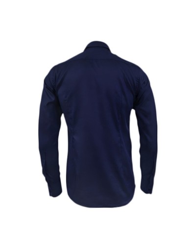 Camisa casual azul oscura sin bolsillo manga larga hombre