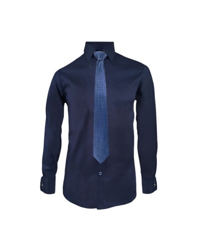 Camisa formal azul oscura puño mancornas manga larga hombre