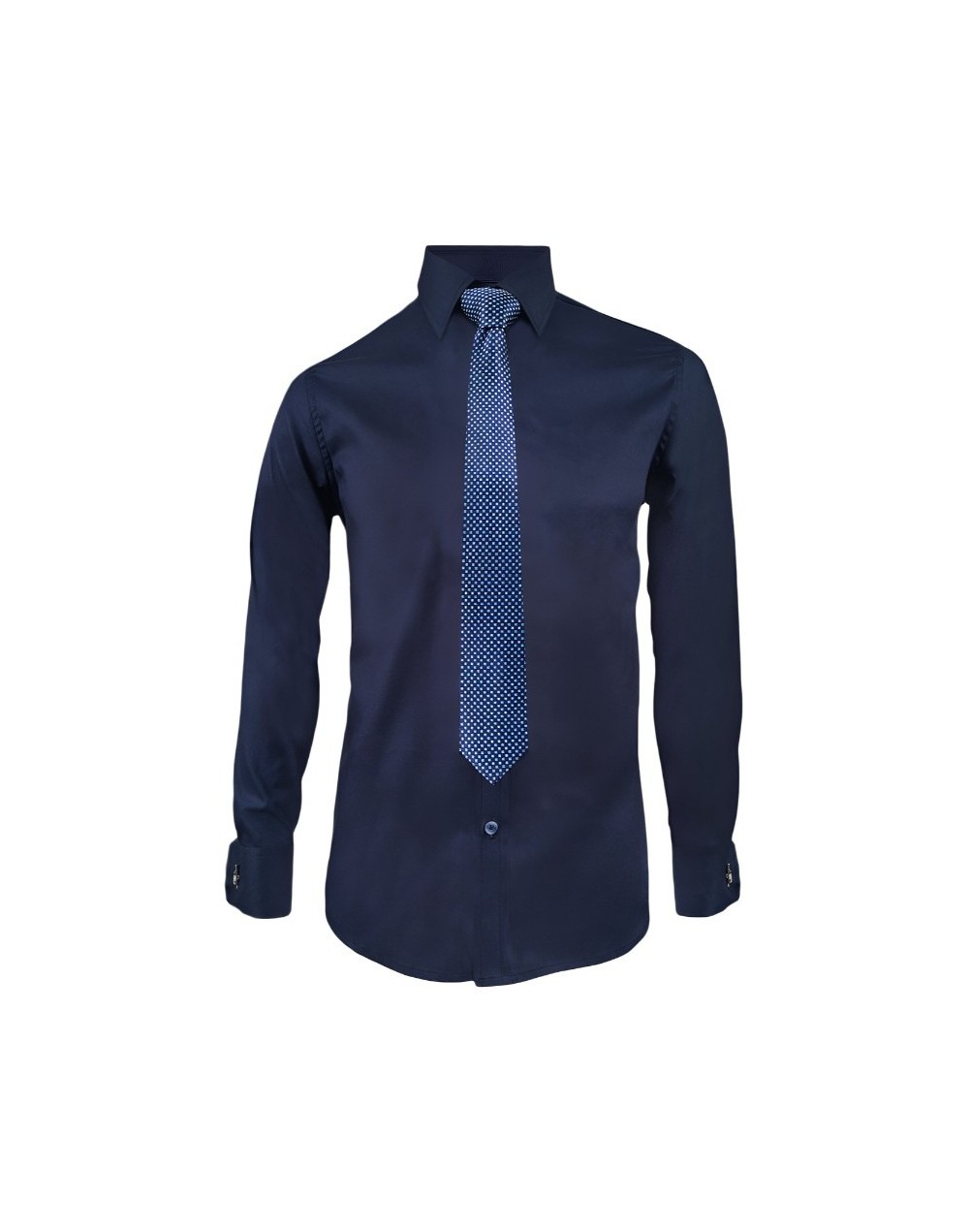 Camisa formal azul oscura puño mancornas manga larga hombre