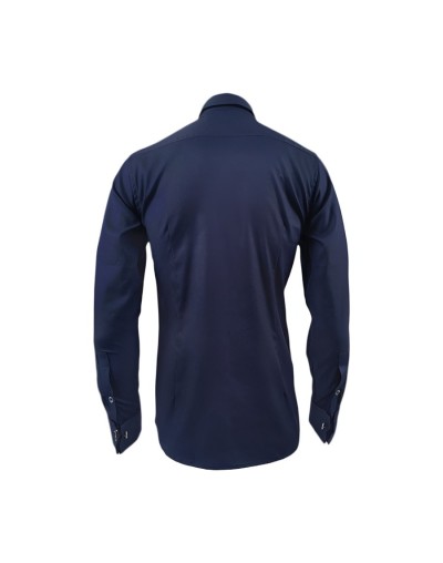 Camisa formal azul oscura puño mancornas manga larga hombre