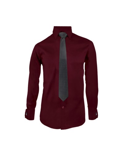 Camisa formal vino tinto para mancornas manga larga hombre