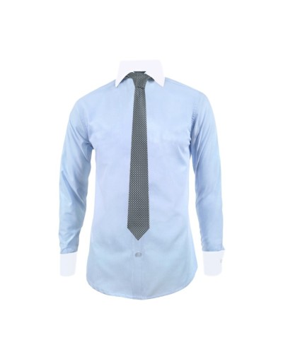 Camisa formal azul cuello y puños blancos manga larga hombre