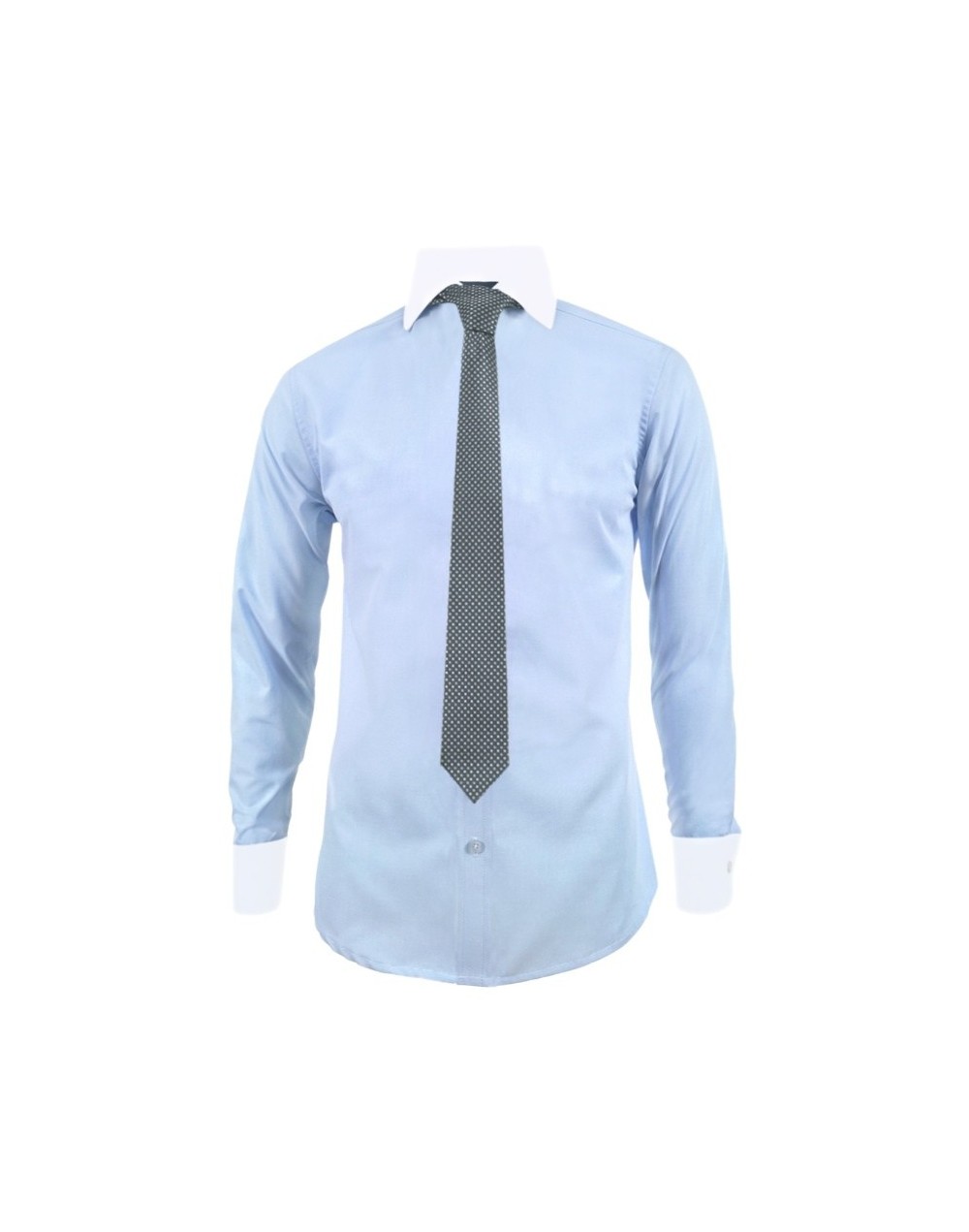 Camisa formal azul cuello y puños blancos manga larga hombre