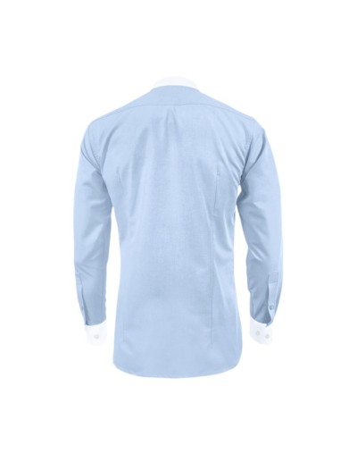 Camisa formal azul cuello y puños blancos manga larga hombre