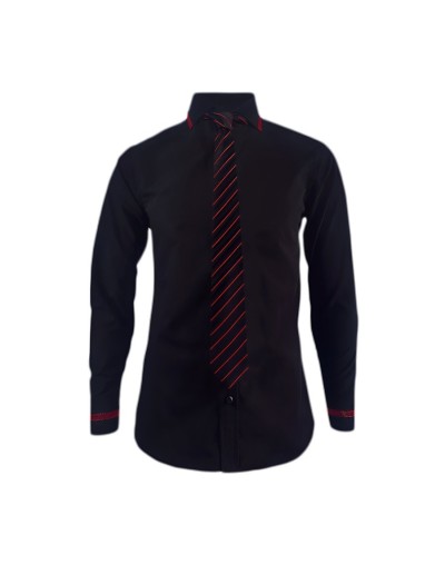 Camisa formal negra con contraste vino tinto Slim fit hombre
