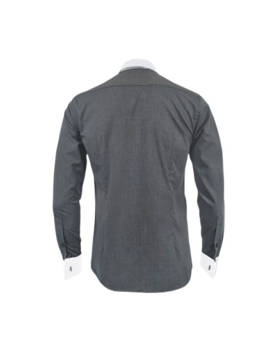 Camisa formal gris cuello y puños mancorna blancos hombre