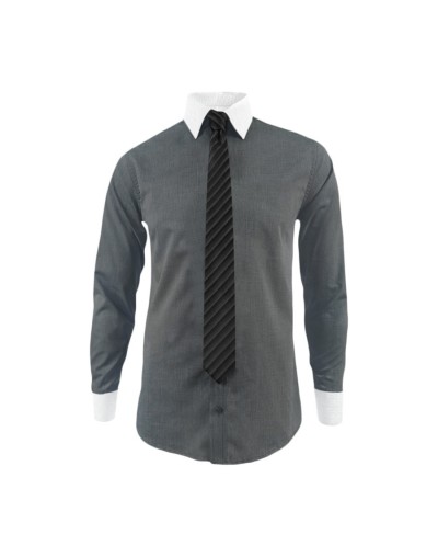 Camisa formal gris con cuello y puños blancos slim fit para hombre