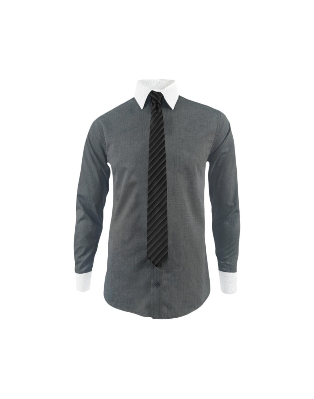 Camisa formal gris con cuello y puños blancos slim fit para hombre