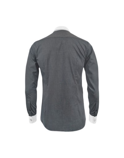 Camisa formal gris con cuello y puños blancos slim fit para hombre