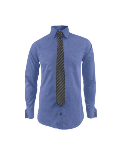 Camisa para corbata azul puño mancornas manga larga hombre