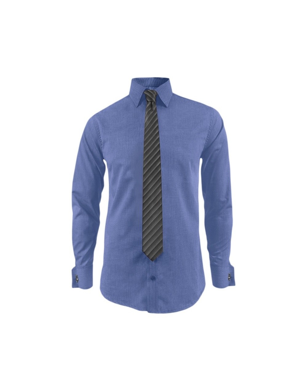 Camisa para corbata azul puño mancornas manga larga hombre