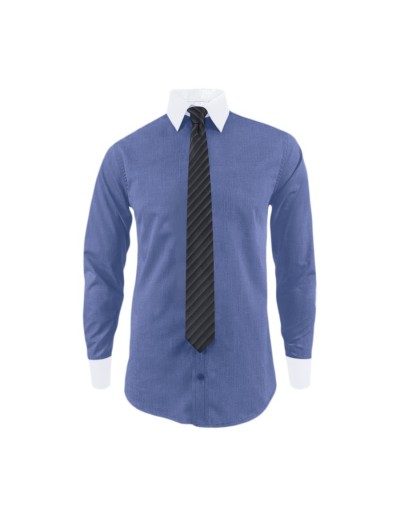 Camisa formal azul hortensia cuello y puños blancos manga larga para hombre