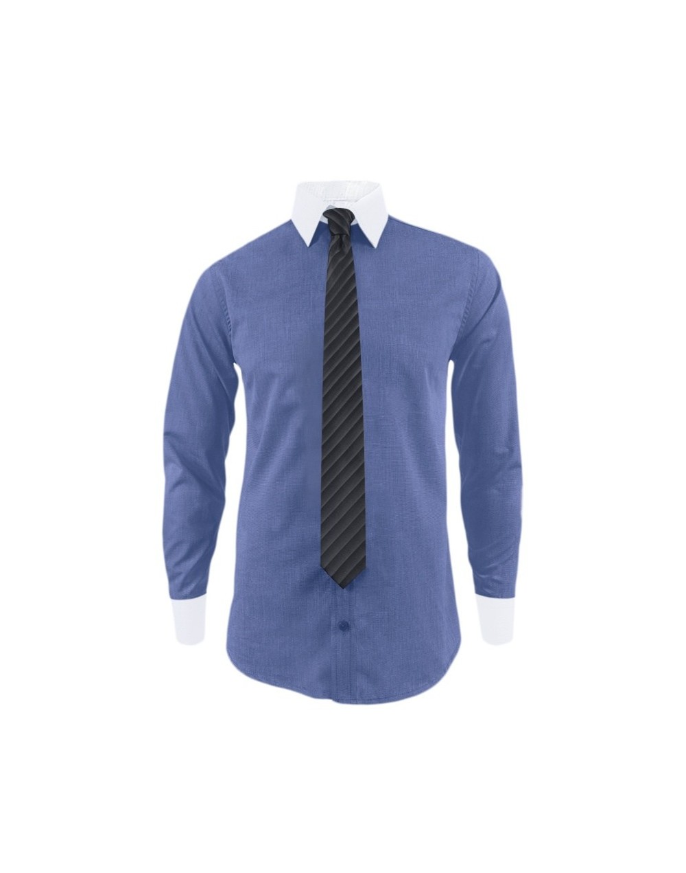 Camisa formal azul hortensia cuello y puños blancos manga larga para hombre