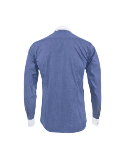 Camisa formal azul hortensia cuello y puños blancos manga larga para hombre