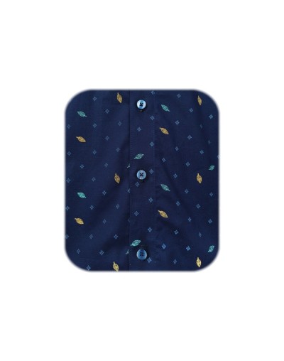 Camisa azul oscura con mini prints manga larga Slim hombre