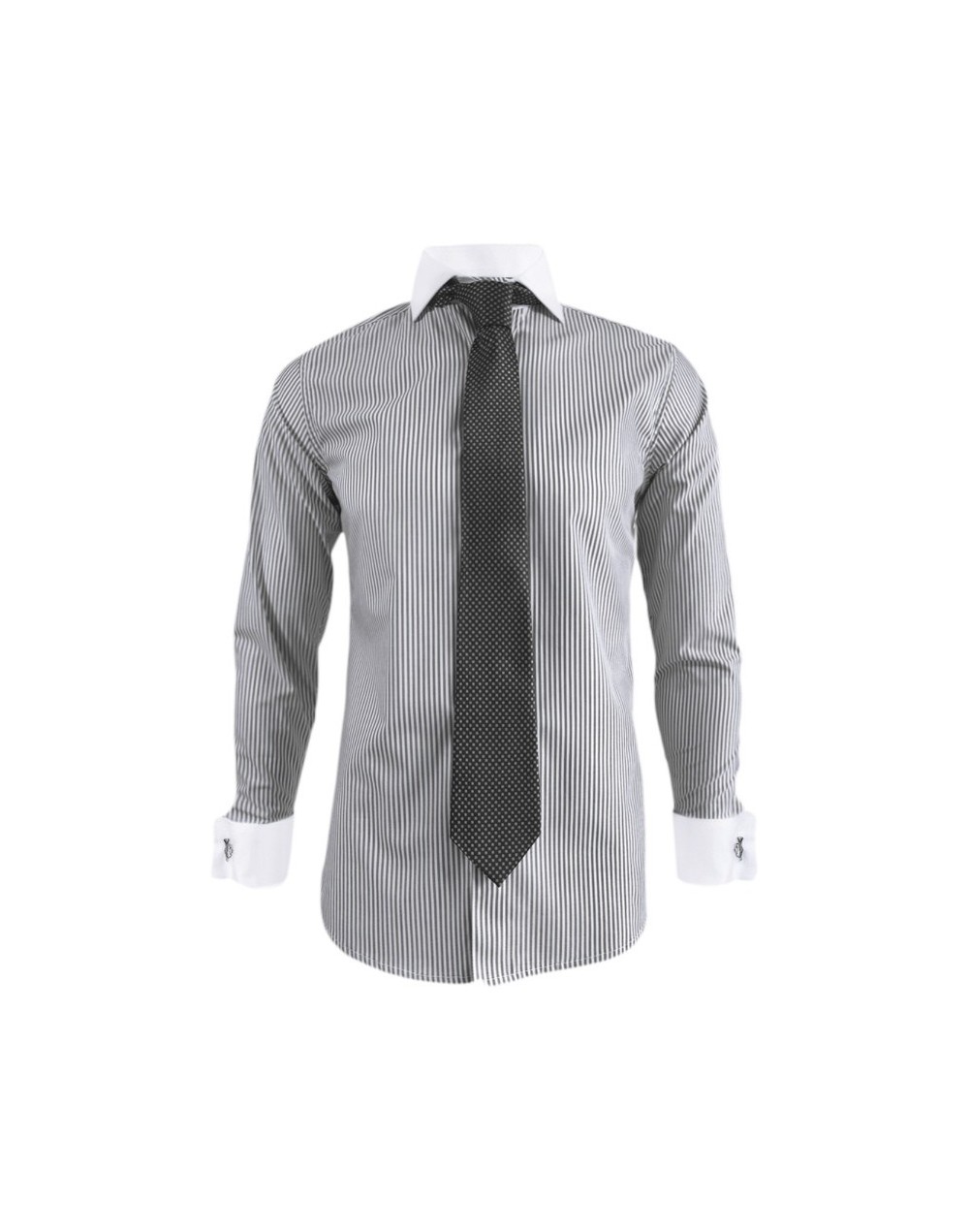 Camisa formal gris con rayas cuello y puños blancos slim fit para hombre