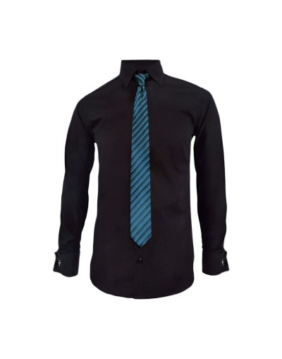 Camisa para corbata negra puño mancornas manga larga hombre