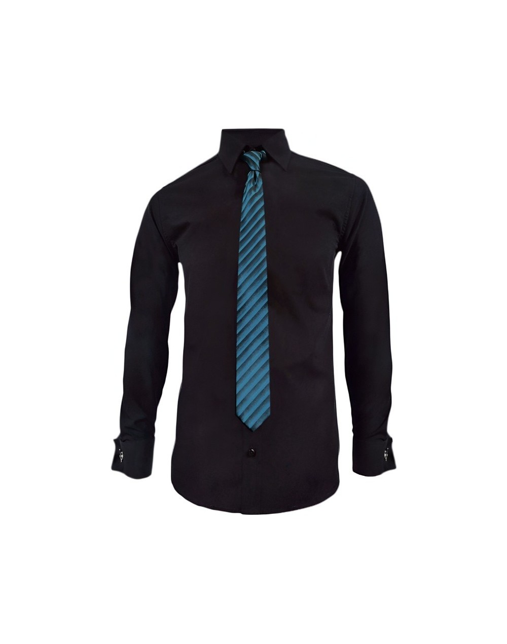 Camisa para corbata negra puño mancornas manga larga hombre