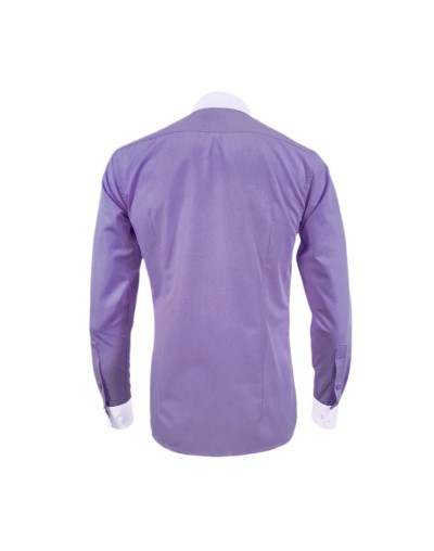 Camisa formal lila cuello y puños blancos manga larga hombre