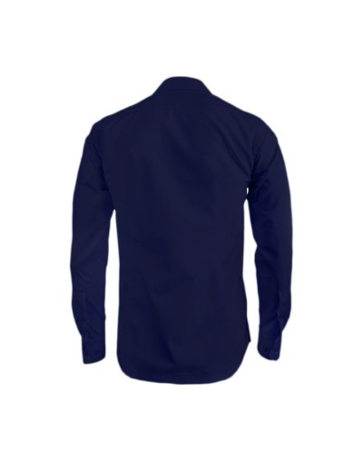 Camisa guayabera en algodón azul oscuro sin bolsillos bordada manga larga