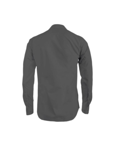 Camisa guayabera gris oscuro en algodón sin bolsillos bordada manga larga