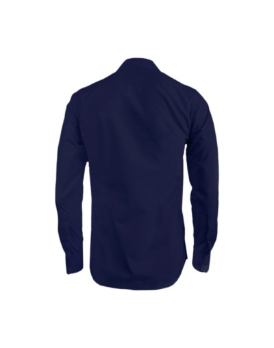 Guayabera alforzas azul oscuro con 2 bolsillos manga larga hombre