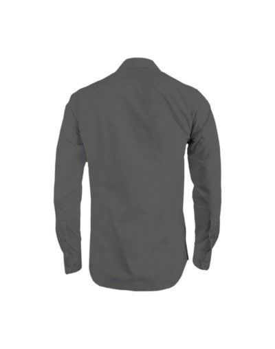 Guayabera alforzas gris oscuro con 2 bolsillos manga larga hombre