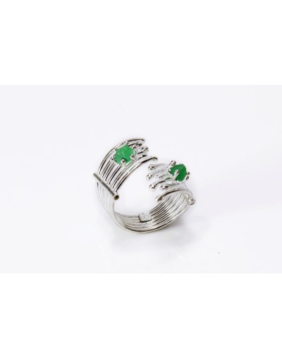 Pistilo esmeralda III anillo 6 hilos 2 esmeraldas