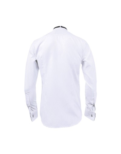 Camisa smoking blanca botón negro puño mancornas manga larga