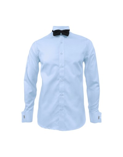 Camisa smoking azul claro puño mancornas manga larga hombre