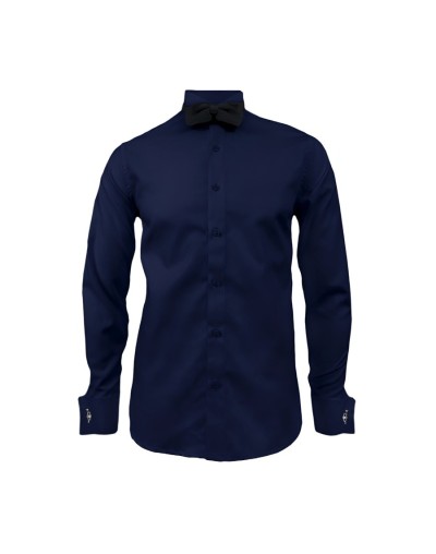 Camisa smoking azul oscuro puño mancornas manga larga hombre