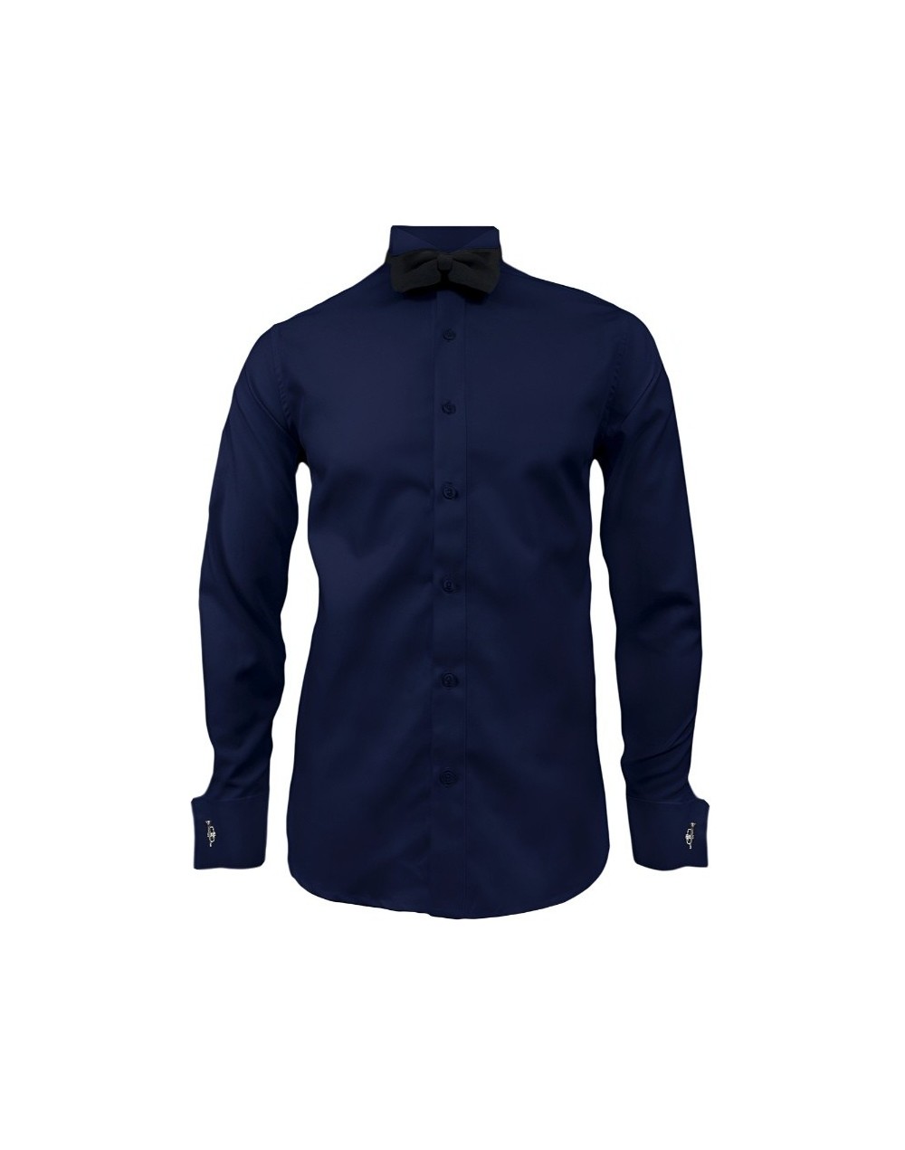 Camisa smoking azul oscuro puño mancornas manga larga hombre