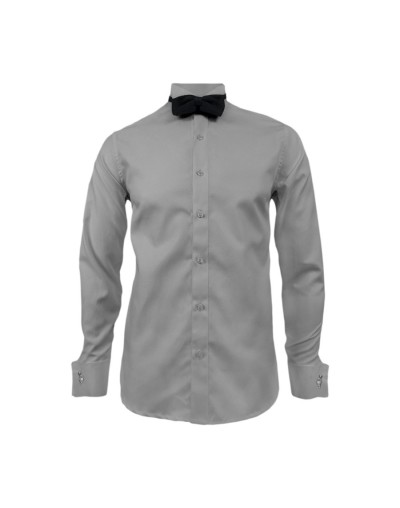 Camisa smoking cuello pajarito gris claro puño mancornas manga larga hombre