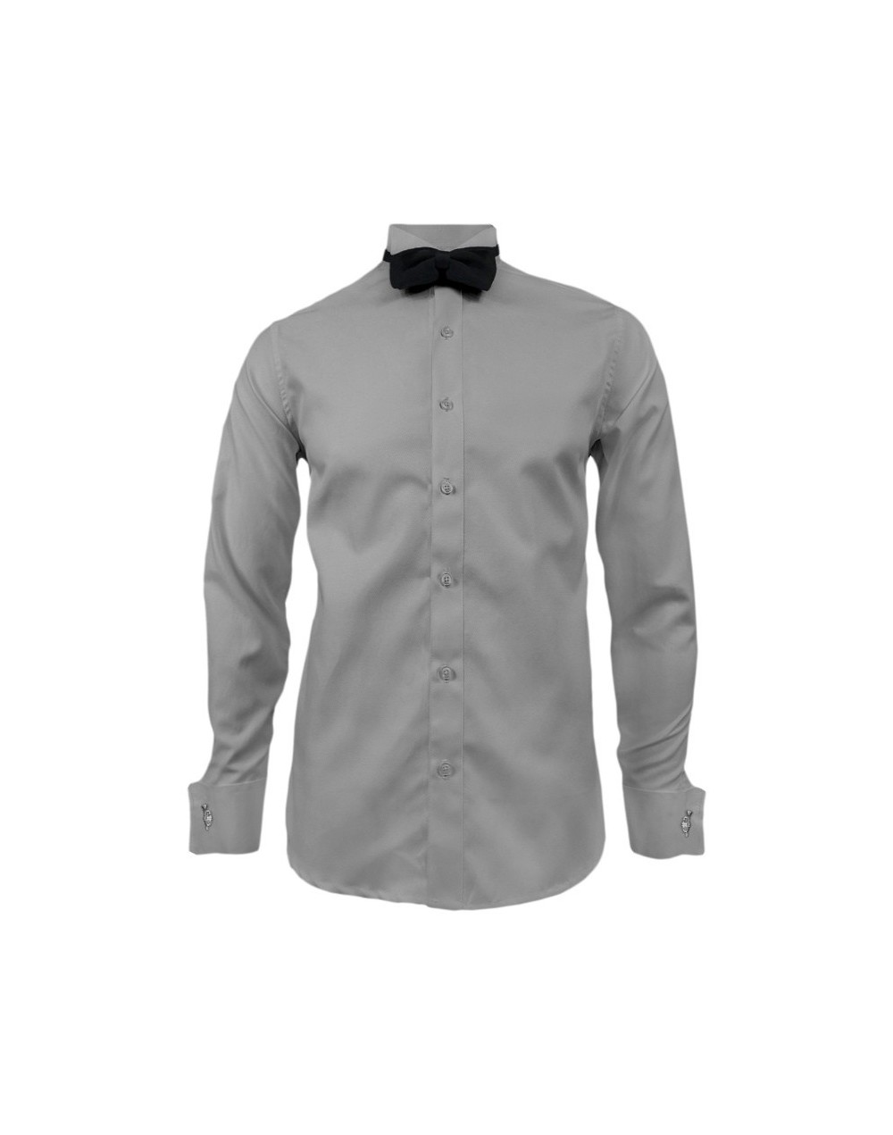Camisa smoking cuello pajarito gris claro puño mancornas manga larga hombre