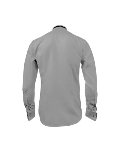 Camisa smoking cuello pajarito gris claro puño mancornas manga larga hombre